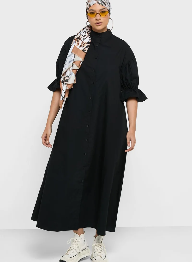 Khizana Puff Sleeve Longline Shirt Dress