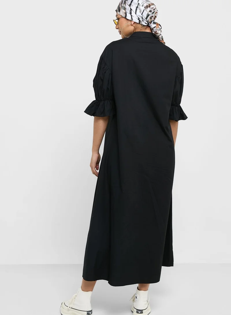 Khizana Puff Sleeve Longline Shirt Dress