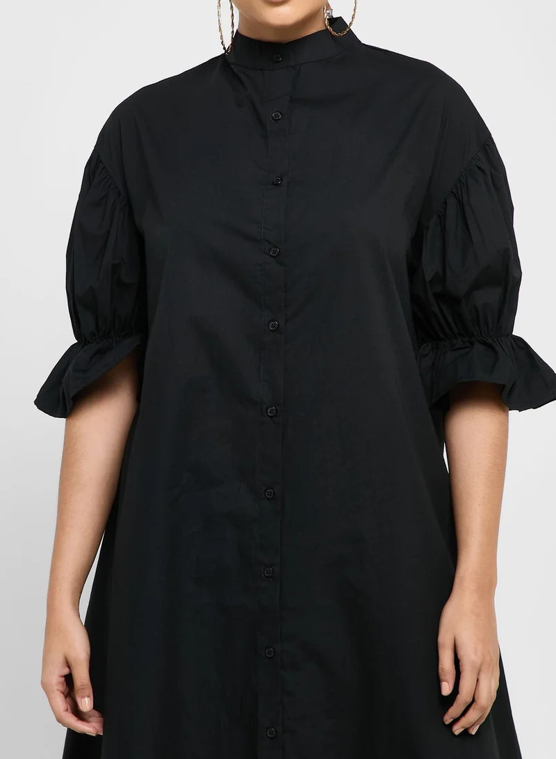 Khizana Puff Sleeve Longline Shirt Dress