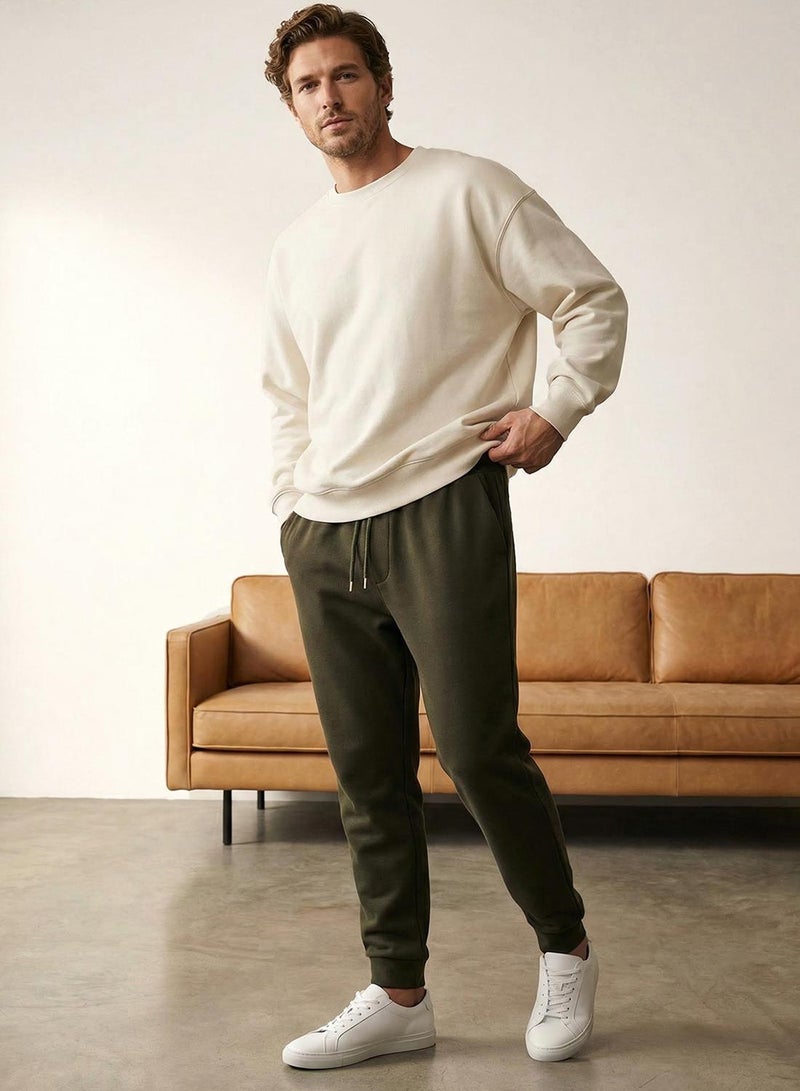 trendyol Khaki Basic Regular/Normal Cut Elastic Cuff Jogger Sweatpants - Image 2