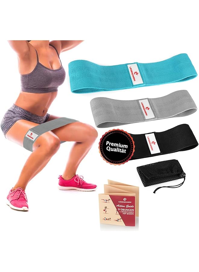 Set of 3 Resistance Hip Bands - Fitness Band in 3 Strengths - Non-slip Resistance Band - Treadmill for Fitness, Training and Rehabilitation (03 Pieces - Black Blue Grey)