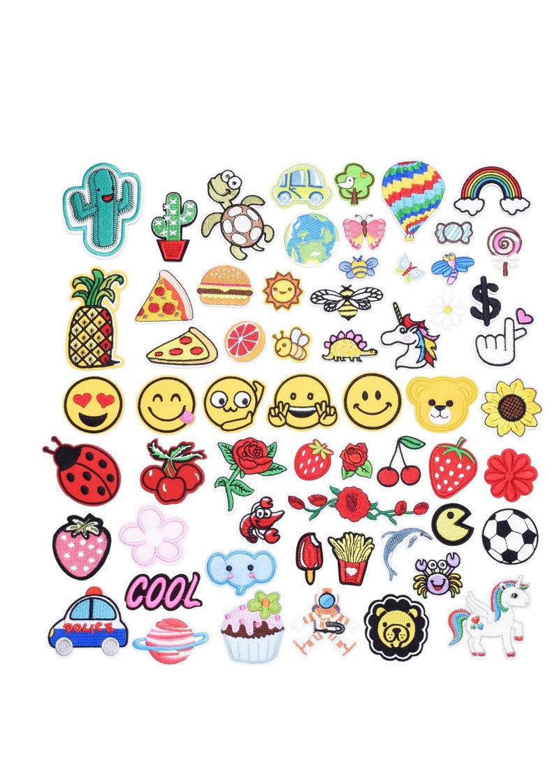 Excefore Embroidered Iron on Patches, 60 Pcs Bright Colors Cute Sew On Applique Patches for Clothing, DIY Patch for Clothing Sew On Set, Iron on Patches for Jeans Dress Clothing Hats Bags Arts Crafts - Image 1
