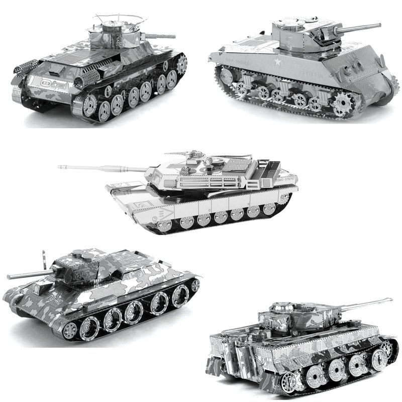 Fascinations Metal Earth Tanks 3D Metal Model Kits M1 Abrams Tiger 1 T34 ChiHa Sherman Set of 5 - Image 4