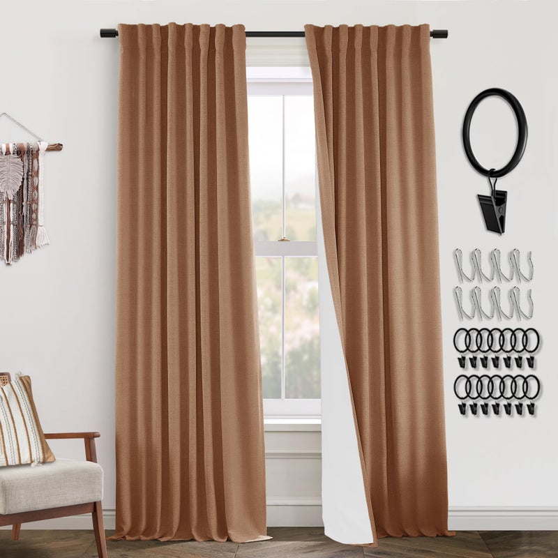 PANELSBURG Rustic Farmhouse Living Room Curtains 84 Inches Long Terracotta Rust Colored Blackout Linen Boho Western Curtains for Bedroom Home Office Nursery - Image 1