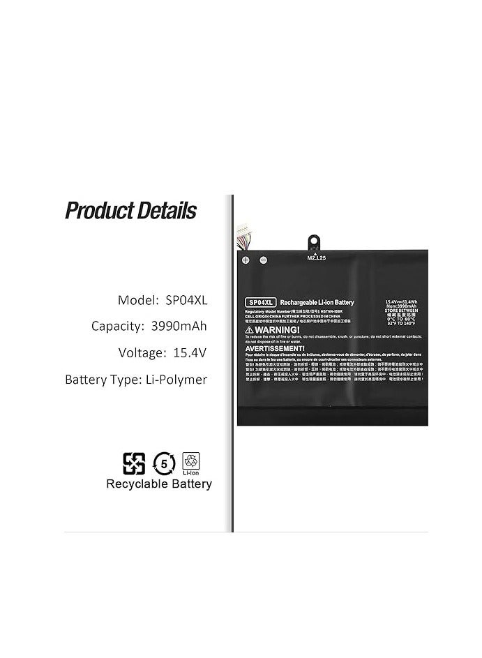 Terabyte بطارية SP04XL SP04061XL متوافقة مع HP Spectre X360 13-ap000 13-ap0xxx 13t-ap000 13-ap0016ng 13-ap0017ng بسعة 15.4V 61.4Wh/3990mAh/4-cell - Image 2