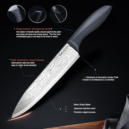 RAXCO Cooking Utensils Set,18-Piece Damascus Texture Knifes and Kitchen Gadgets,Integrated Storage,Grey - Image 3