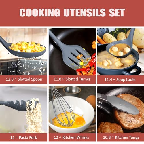 RAXCO Cooking Utensils Set,18-Piece Damascus Texture Knifes and Kitchen Gadgets,Integrated Storage,Grey - Image 5
