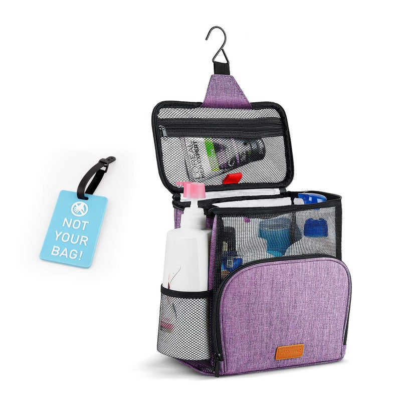 Hiverst Hiverst Hanging Toiletry Bag  Shower Caddy Tote Bag (Updated Version  Full Size Bottle Compatible)  Bath Organizer for College Dorms  Gym  Camp  Women Men  with Funny Luggage Tag
