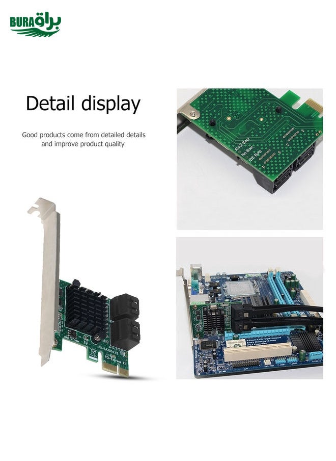 BURAQ PCI Express 4 Port PCI-E X1/X4/X8/X16 Converter PCIE to SATA Expansion Adapter  - Image 4