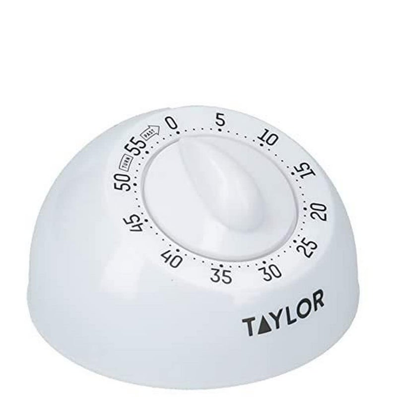 Taylor مؤقت مطبخ تايلور، إنذار دوار ميكانيكي كلاسيكي للطهي والخبز، 60 دقيقة، أبيض - Image 1
