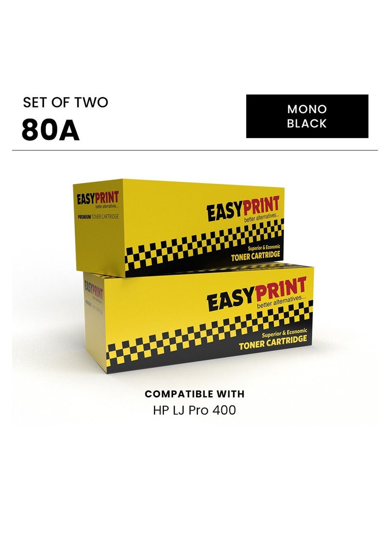 EASY PRINT - 2 Piece 80A Compatible Toner Cartridge for Laserjet . 80A CF280A Black Mono - Image 1