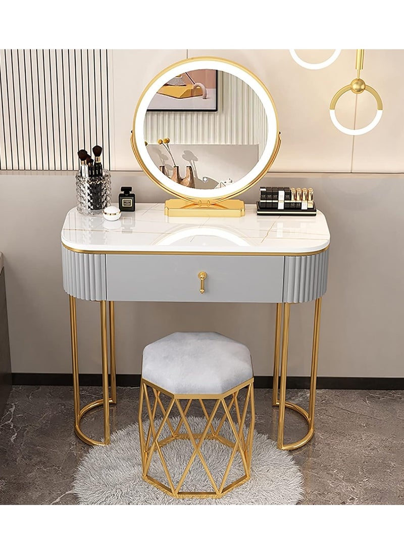 DubaiGallery Dressing Tables Home Vanity Desk, Makeup Vanity Set with Ergonomic Padded Stool, Dressing Table with LED Lighted Mirror for Girls Bedroom Furniture  - Image 1