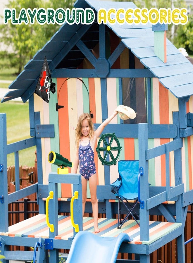 Junkin 5 Pcs Playground Equipment Plastic Pirate Steering Wheel Pirate Telescope Safety Handles Pirate Flags for Outdoor Backyard Swing Set Playhouse Tree House Jungle Gym Accessories (Green) - Image 5