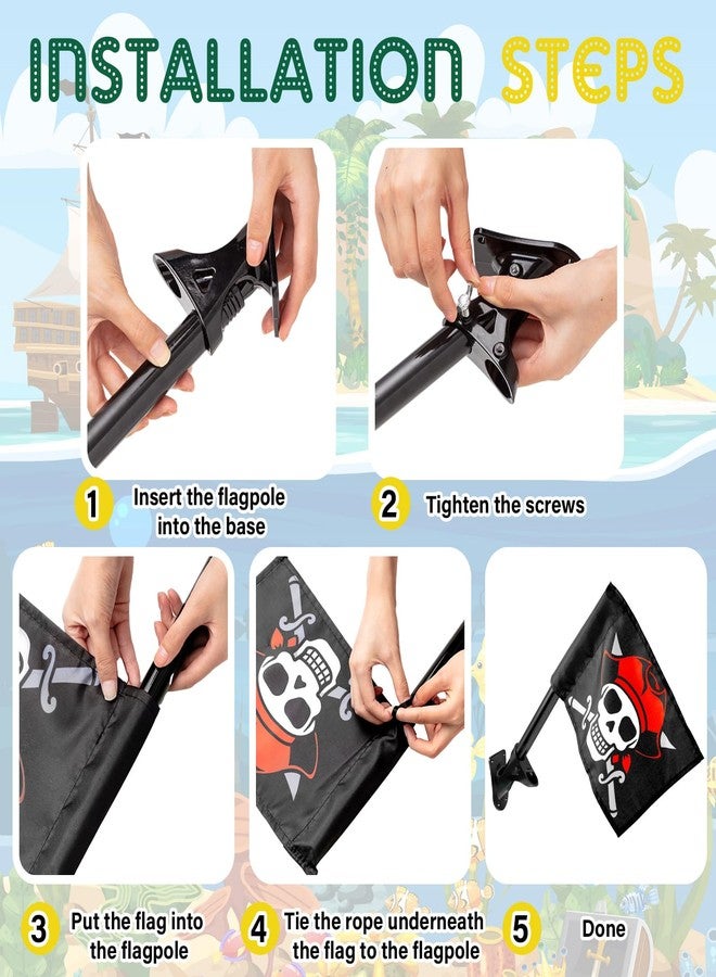 Junkin 5 Pcs Playground Equipment Plastic Pirate Steering Wheel Pirate Telescope Safety Handles Pirate Flags for Outdoor Backyard Swing Set Playhouse Tree House Jungle Gym Accessories (Green) - Image 3