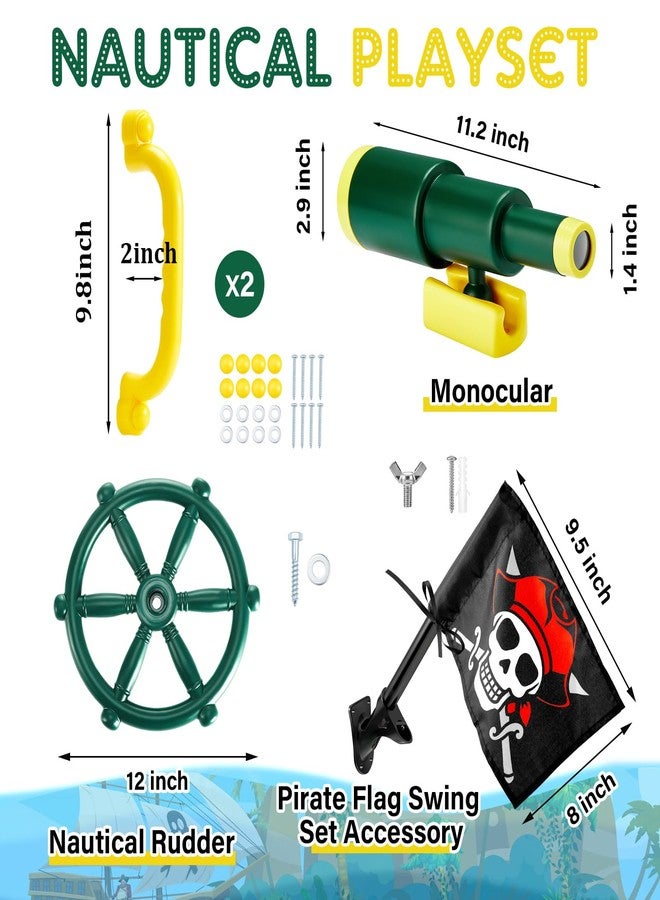 Junkin 5 Pcs Playground Equipment Plastic Pirate Steering Wheel Pirate Telescope Safety Handles Pirate Flags for Outdoor Backyard Swing Set Playhouse Tree House Jungle Gym Accessories (Green) - Image 2