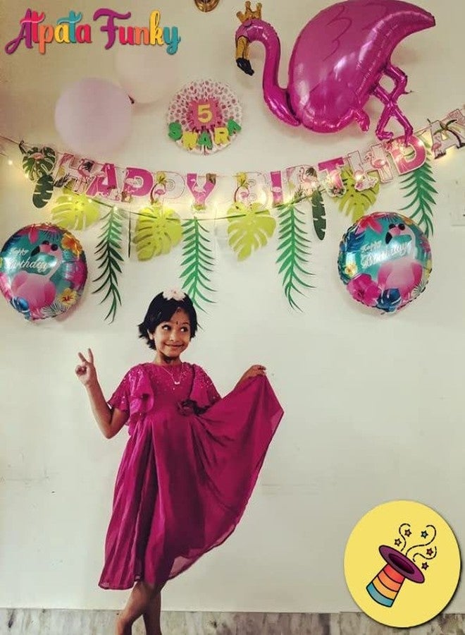أتباتا فانكي مجموعة بالونات عيد ميلاد سعيد بتصميم فلامنجو مميز من أتباتا، مصنوعة من رقائق معدنية، مثالية لتزيين حفلات ألوها الاستوائية. - Image 2