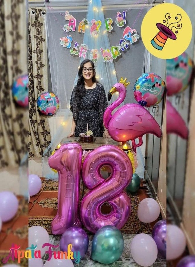 أتباتا فانكي مجموعة بالونات عيد ميلاد سعيد بتصميم فلامنجو مميز من أتباتا، مصنوعة من رقائق معدنية، مثالية لتزيين حفلات ألوها الاستوائية. - Image 3