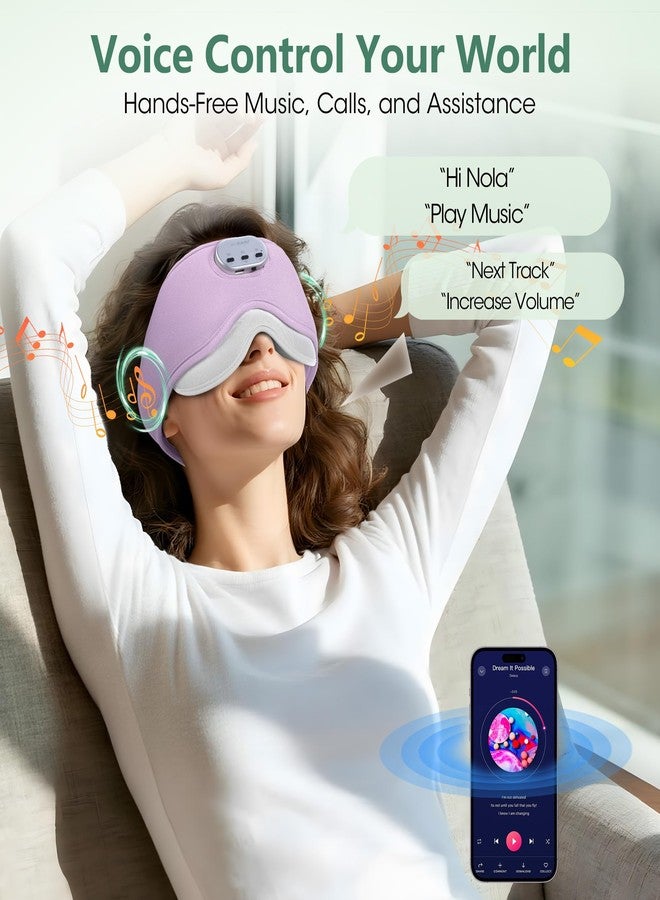 LC-dolida Voice Control Bluetooth Sleep Mask, Bamboo Cotton Bluetooth Sleep Headphones with 3D Zero-Pressure Cups and Timer Setting, Total Blackout Sleep Eye Mask for Side Sleepers (Purple - Image 2