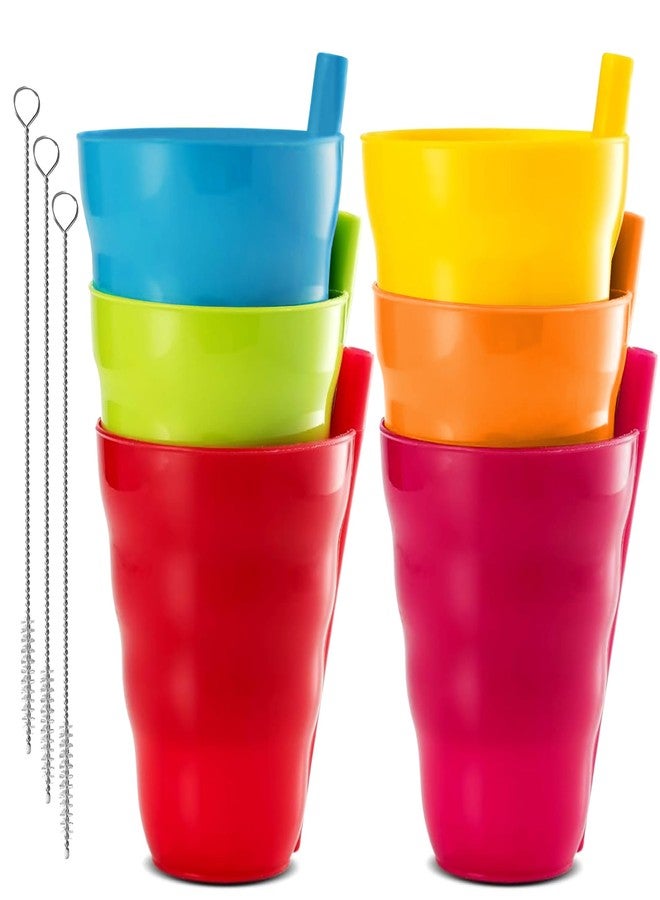 PLASKIDY Kids Cups with Straw - Set of 6 Toddler Cups with Built‑In Straw 10 Oz BPA-Free Plastic Drinking Cups for Kids Top Rack Dishwasher Safe - Image 1