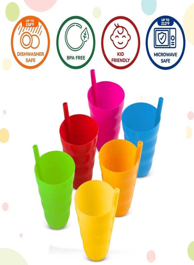 PLASKIDY Kids Cups with Straw - Set of 6 Toddler Cups with Built‑In Straw 10 Oz BPA-Free Plastic Drinking Cups for Kids Top Rack Dishwasher Safe - Image 2