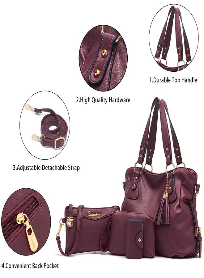 Soperwillton Fashion Handbag for Women Shoulder Bag Top Handle Satchel Hobo Tote Bag Purse Set 4pcs - Image 3