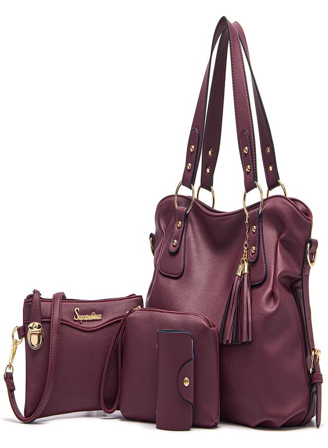 Soperwillton Fashion Handbag for Women Shoulder Bag Top Handle Satchel Hobo Tote Bag Purse Set 4pcs - Image 1