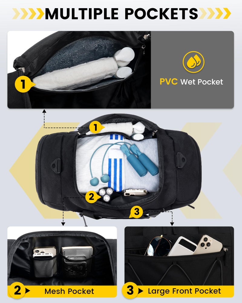 Vorspack Gym Bag for Men - 21 Inches Duffle Bag for Travel Water-resistant Travel Bag with Shoe Compartment Wet Pocket Duffel Bag for Gym Sports Travel Weekender Overnight - Black - Image 5