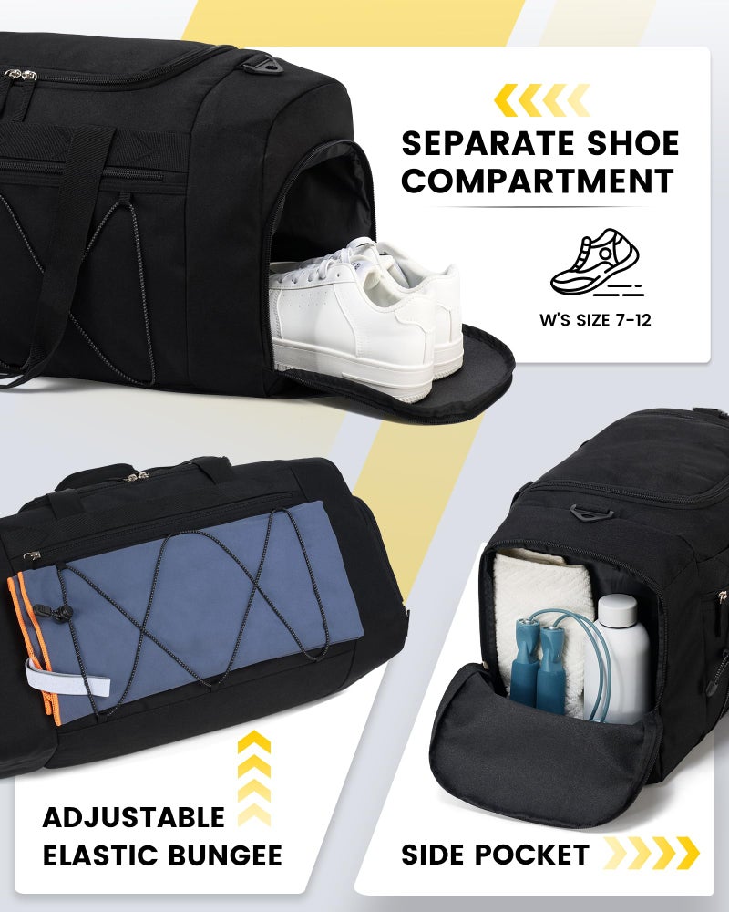 Vorspack Gym Bag for Men - 21 Inches Duffle Bag for Travel Water-resistant Travel Bag with Shoe Compartment Wet Pocket Duffel Bag for Gym Sports Travel Weekender Overnight - Black - Image 3