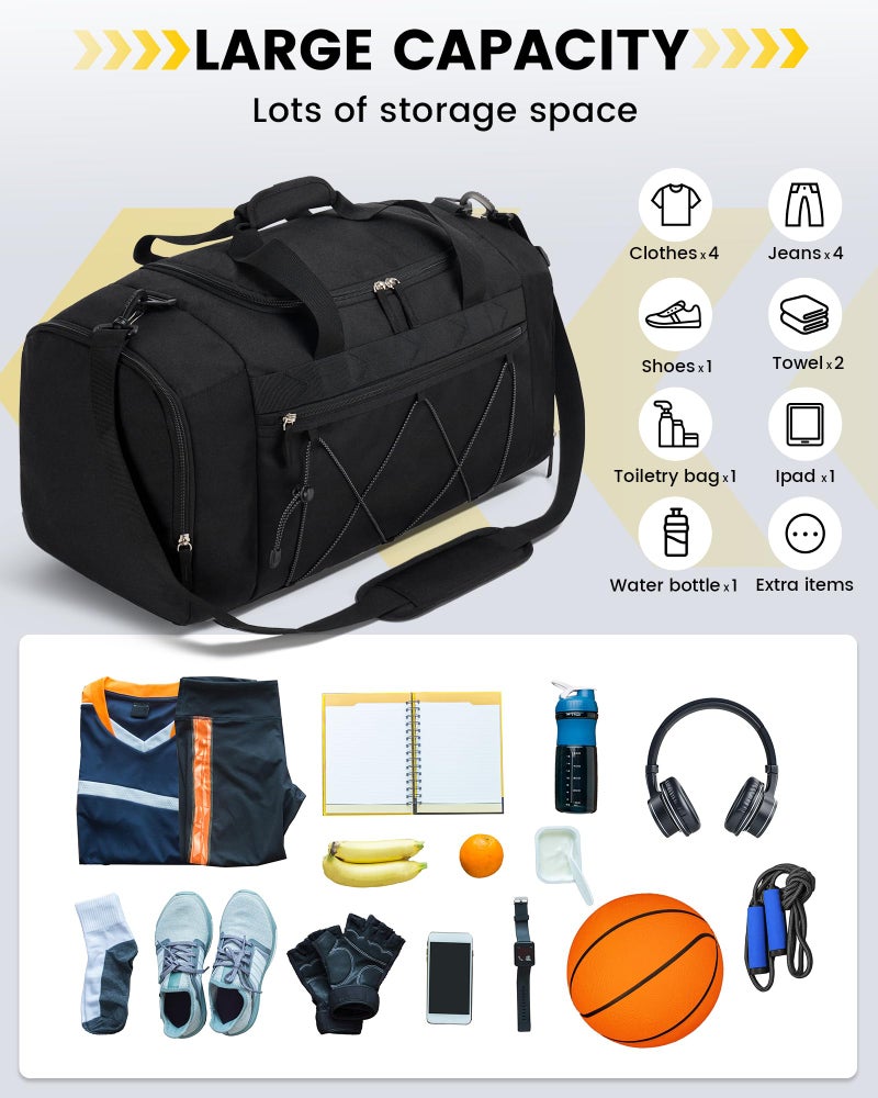 Vorspack Gym Bag for Men - 21 Inches Duffle Bag for Travel Water-resistant Travel Bag with Shoe Compartment Wet Pocket Duffel Bag for Gym Sports Travel Weekender Overnight - Black - Image 4