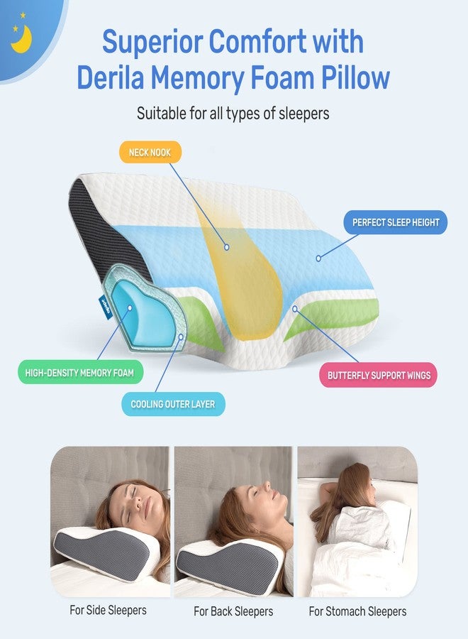 Derila Cervical Memory Foam Pillow | The Ergonomic Bed Pillows for Side, Back, Stomach Sleepers. Neck Contoured Support Pillow Improves Sleep. Wake up Refreshed with Neck & Shoulder Pain Relief - Image 4