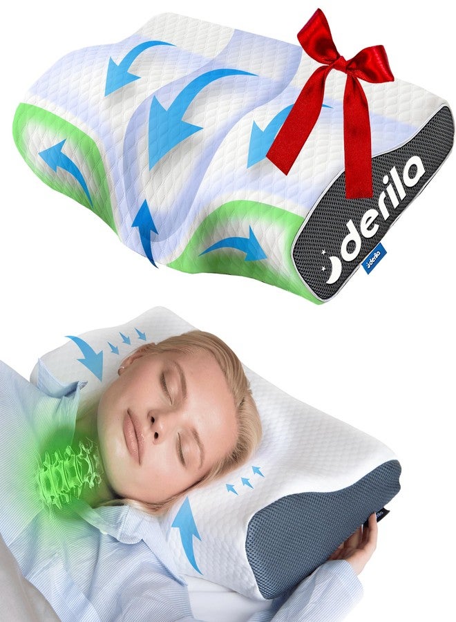 Derila Cervical Memory Foam Pillow | The Ergonomic Bed Pillows for Side, Back, Stomach Sleepers. Neck Contoured Support Pillow Improves Sleep. Wake up Refreshed with Neck & Shoulder Pain Relief - Image 1