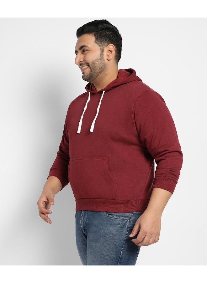 Instafab Plus - Instafab Plus Men's Maroon Red Pullover Hoodie With Contrast Drawstring - Image 1