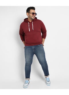 Instafab Plus Instafab Plus Men's Maroon Red Pullover Hoodie With Contrast Drawstring  - Image 5