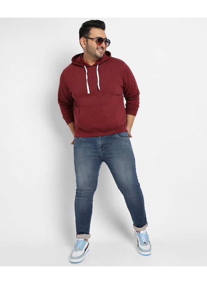 Instafab Plus - Instafab Plus Men's Maroon Red Pullover Hoodie With Contrast Drawstring - Image 1