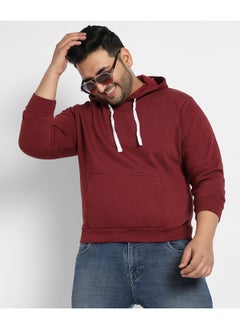 Instafab Plus Instafab Plus Men's Maroon Red Pullover Hoodie With Contrast Drawstring  - Image 2