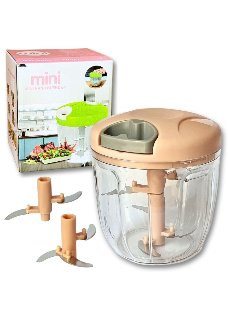 ARTC ARTC Small Hand Pull Manual Mini Chopper Mincer With 5 Stainless Steel Blades Attachment For Vegetables Nuts Fruits Meat 950ML Beige  - Image 1