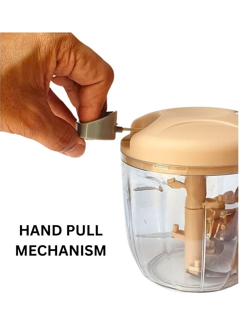 ARTC ARTC Small Hand Pull Manual Mini Chopper Mincer With 5 Stainless Steel Blades Attachment For Vegetables Nuts Fruits Meat 950ML Beige  - Image 2