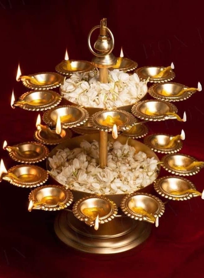 Two Tier Deepak Urli / Traditional Decorative Beautiful Handcrafted Flowers Tea Light Decoration, Two Tier/Layers urli stand with deepak / diwali/ ganpati decor