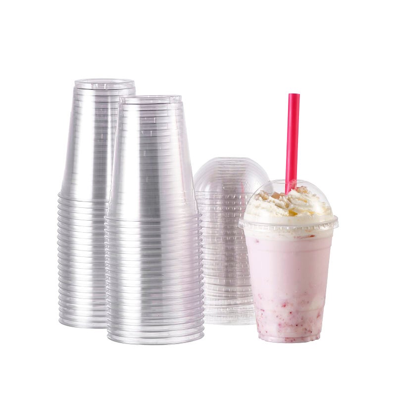 FULING [100 Sets-16 oz.] Plastic Cups With Dome Straw Slot Lids PET Crystal Clear Disposable Togo Cup BPA Free For Party Ice Cold Drinks Coffee Tea Parfait Dessert Smoothie Bubble Boba Fruit Milkshake Slush - Image 2