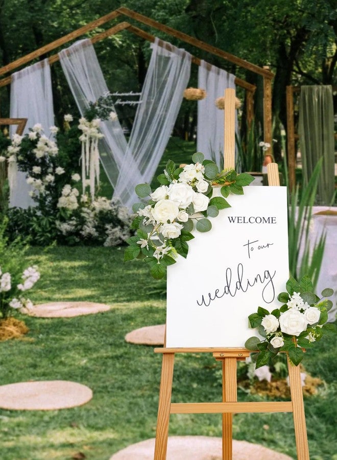 WEIERYUE(Pack of 2) Artificial Flowers Decorations,Artificial Arch Backdrop Garlandfor Ceremony Party Reception Entrance Welcome Easel Door Floral Decor Wall Home Entryway Outdoor(White) - Image 5
