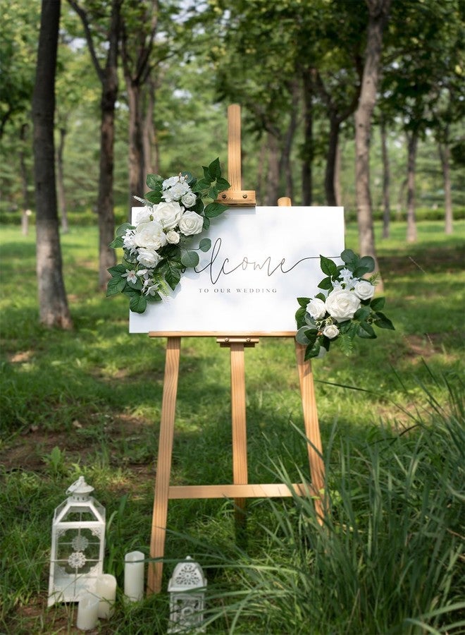 WEIERYUE(Pack of 2) Artificial Flowers Decorations,Artificial Arch Backdrop Garlandfor Ceremony Party Reception Entrance Welcome Easel Door Floral Decor Wall Home Entryway Outdoor(White) - Image 3