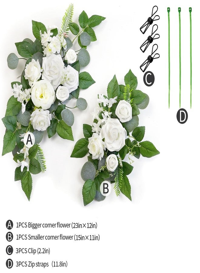 WEIERYUE(Pack of 2) Artificial Flowers Decorations,Artificial Arch Backdrop Garlandfor Ceremony Party Reception Entrance Welcome Easel Door Floral Decor Wall Home Entryway Outdoor(White) - Image 2