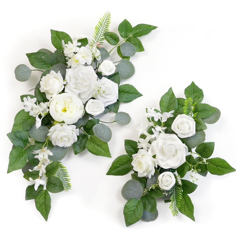 WEIERYUE(Pack of 2) Artificial Flowers Decorations,Artificial Arch Backdrop Garlandfor Ceremony Party Reception Entrance Welcome Easel Door Floral Decor Wall Home Entryway Outdoor(White) - Image 1