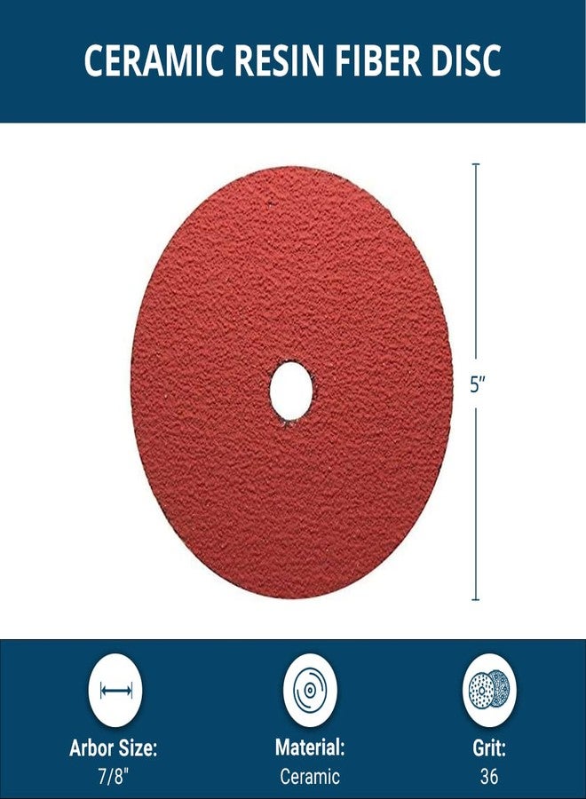 كاشطة القياس أقراص صنفرة Benchmark Abrasives مقاس 5 بوصات مصنوعة من ألياف الراتنج السيراميكي للصنفرة والتقشير على الخشب والألياف الزجاجية والصلب والمعادن، مقاس 7/8 بوصة، أقراص صنفرة لطحن الزوايا، عبوة من 25 قرصًا - 36 حبيبة - Image 5