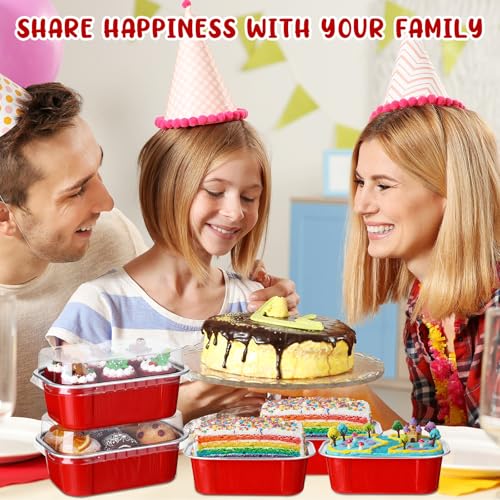 Vesici 100 Sets Mini Loaf Pans with Lids, 5.7 oz Disposable Aluminum Foil Baking Cups, Rectangle Cake Pans for Pudding Desserts Muffin Baking Storage Mother's Day Birthday Party(Red) - Image 4