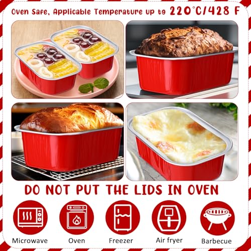 Vesici 100 Sets Mini Loaf Pans with Lids, 5.7 oz Disposable Aluminum Foil Baking Cups, Rectangle Cake Pans for Pudding Desserts Muffin Baking Storage Mother's Day Birthday Party(Red) - Image 3