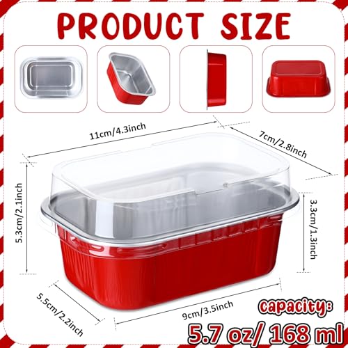 Vesici 100 Sets Mini Loaf Pans with Lids, 5.7 oz Disposable Aluminum Foil Baking Cups, Rectangle Cake Pans for Pudding Desserts Muffin Baking Storage Mother's Day Birthday Party(Red) - Image 2