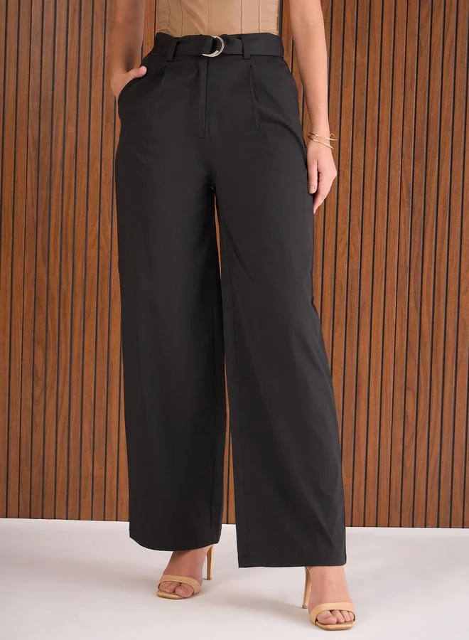 ساسافراس بنطال سادة بقصة مستقيمة وكسرات