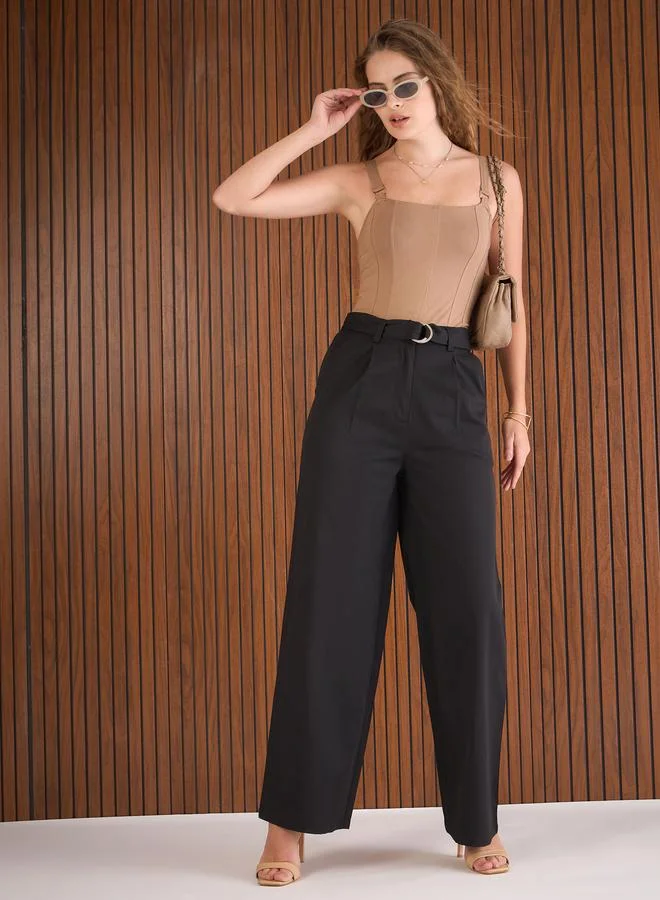 ساسافراس بنطال سادة بقصة مستقيمة وكسرات