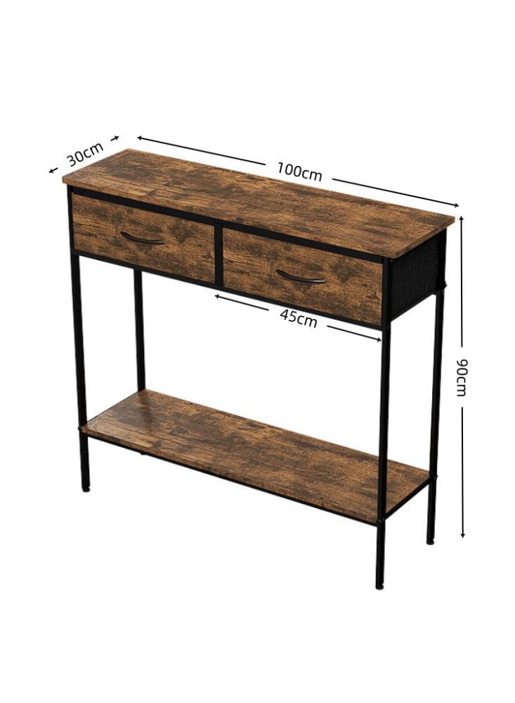 Zanotta 100*30*90cm 2 Tier Console Table Sofa Table Coffee Corner with Storage Shelf and 2 Drawers Entryway Table for Couch Hallway Entrance Living Room - Image 2